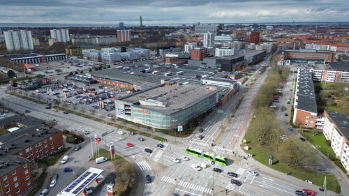 High angle view of city street