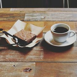 Close-up of coffee cup on table