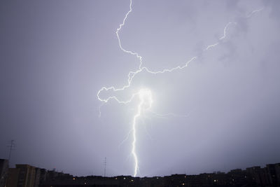 Lightning in sky at night