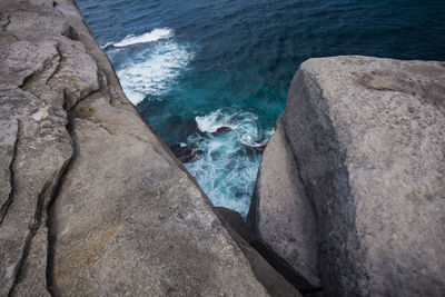 High angle view of rocks on beach