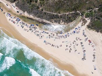 High angle view of people on the beach