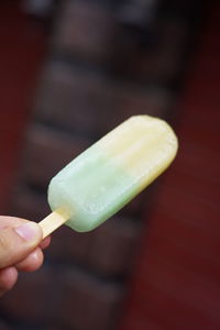 Close-up of hand holding ice cream