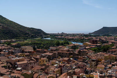 High angle view of townscape against sky