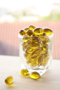 Close-up of drink on glass table