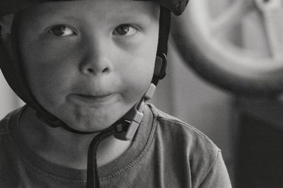 Portrait of cute boy wearing helmet