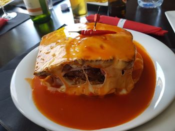 Close-up of served food in plate