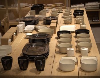 Pottery in a shop with kitchenware