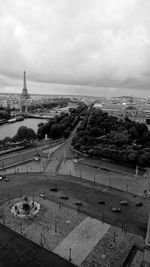 High angle view of cityscape against cloudy sky