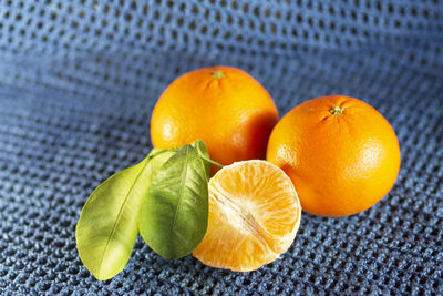 High angle view of oranges