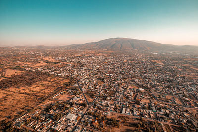 High angle view of townscape against clear sky