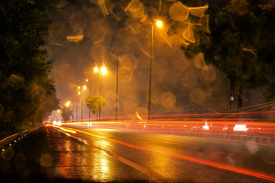 Light trails on street at night