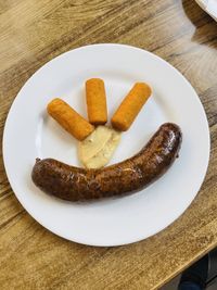 High angle view of food in plate on table