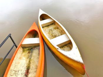 High angle view of boat moored in lake