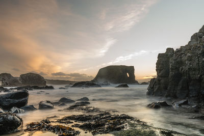 Scenic view of sea against sky at sunset