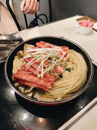 High angle view of food on table