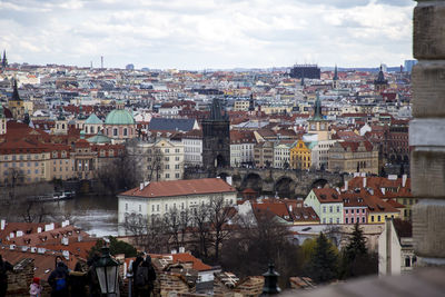 High angle shot of townscape against sky