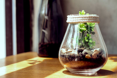 Close-up of glass jar on table