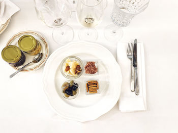 High angle view of food on table