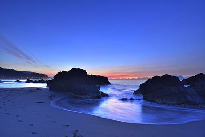 Scenic view of sea against sky at sunset