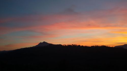 Scenic view of silhouette mountains against sky at sunset