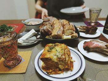 Close-up of food served on table