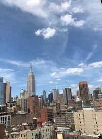 View of cityscape against cloudy sky