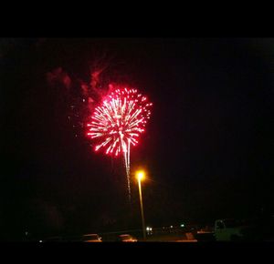 Low angle view of firework display at night