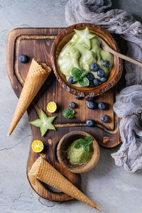 High angle view of food on table