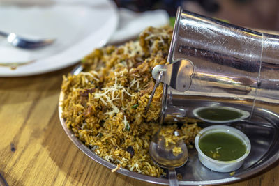 High angle view of food on table