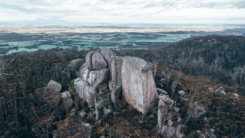 Aerial image of castle rock and its famousgranite skywalk in porongurup range, western australia