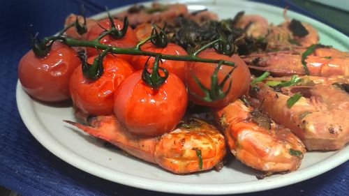 Close-up of seafood in plate on table