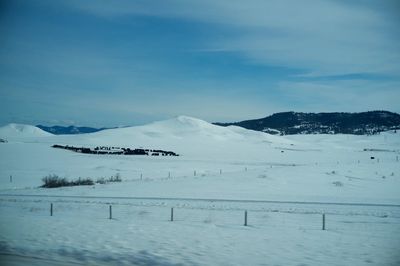 Scenic view of snow covered landscape against sky