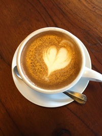 High angle view of coffee on table