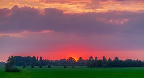 Scenic view of field against sky during sunset