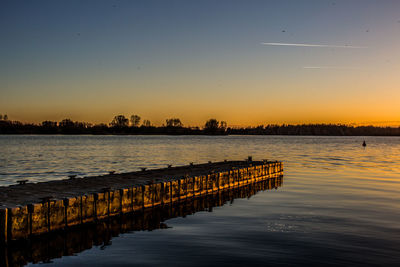 Scenic view of lake against sky during sunset