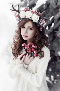 Portrait of a young woman in winter