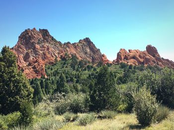 Low angle view of mountain against clear sky