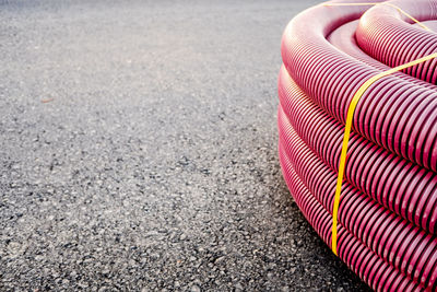 High angle view of pipes on road