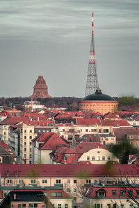 Tower of buildings in city