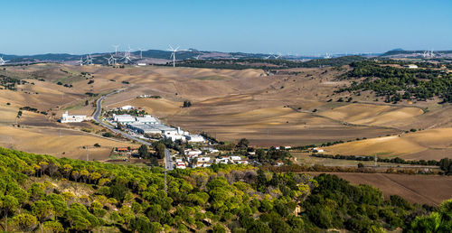 High angle view of landscape against clear sky