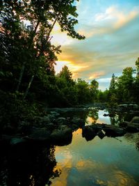 Scenic view of lake against sky at sunset