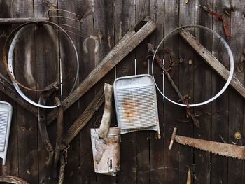 Work tools on wooden wall