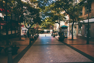 Street amidst trees and buildings in city