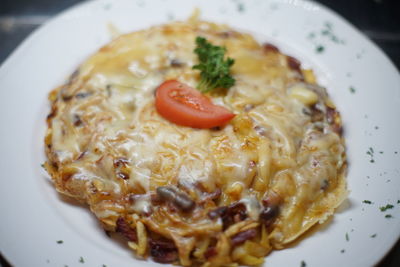 Close-up of meal served in plate