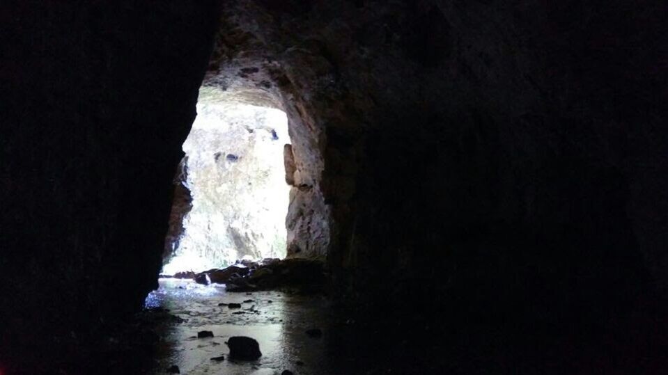 SCENIC VIEW OF CAVE SEEN THROUGH ARCH IN WATER