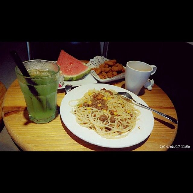 food and drink, indoors, table, freshness, food, still life, drink, plate, healthy eating, ready-to-eat, bowl, meal, serving size, drinking glass, refreshment, served, fork, close-up, high angle view, spoon