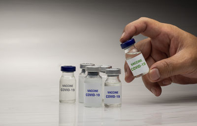 Close-up of human hand holding bottle
