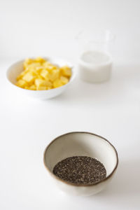 High angle view of drink in bowl on table