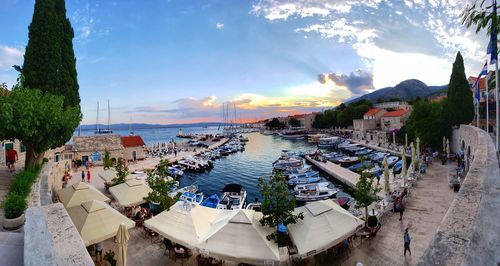 High angle view of a marina  against sky