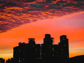 Low angle view of silhouette buildings against sky during sunset